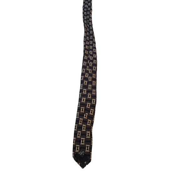 ASTRATTO Luxury Silk Geometric Black Brown Tan Neck Tie Made in USA Business - Picture 8 of 13